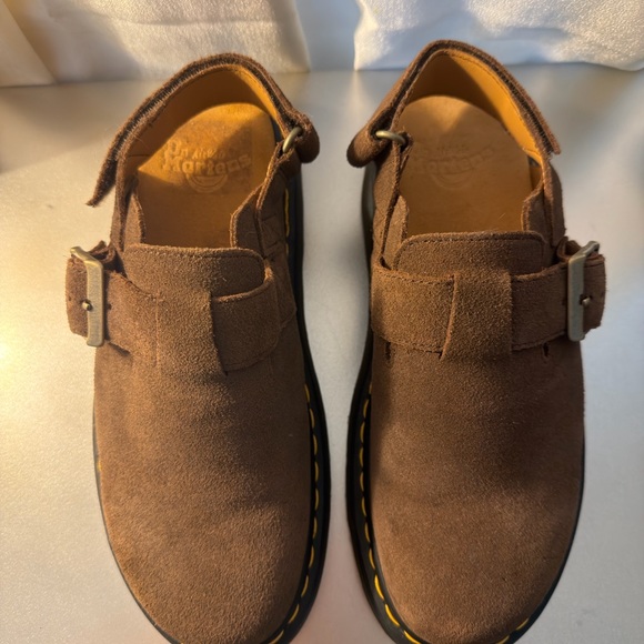 Doc Martens Brown Suede Mules with Gold Buckle - Picture 3 of 5